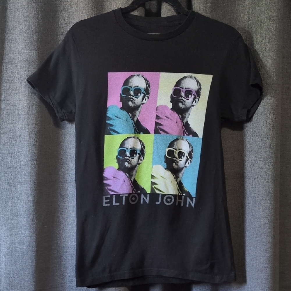 Elton John Graphic Pop Art Black T-Shirt S